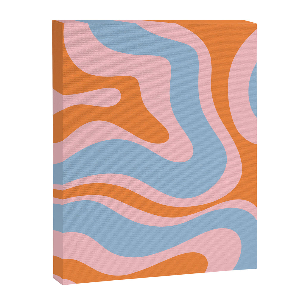 Modern Retro Liquid Swirl Abstract Pattern in Pastel Pink, Light Blue, and Orange Canvas Print Gallery Image 8