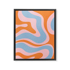 Modern Retro Liquid Swirl Abstract Pattern in Pastel Pink, Light Blue, and Orange Framed Canvas Print Gallery Image 8