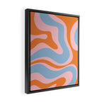 Modern Retro Liquid Swirl Abstract Pattern in Pastel Pink, Light Blue, and Orange Framed Canvas Print Gallery Image 2