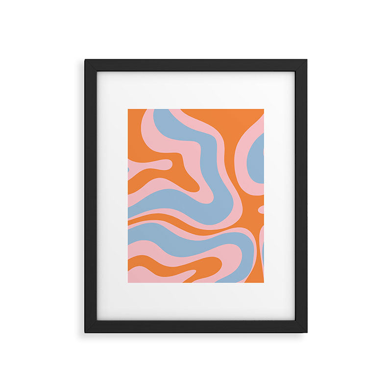 Modern Retro Liquid Swirl Abstract Pattern in Pastel Pink, Light Blue, and Orange Framed Art Print Gallery Image 6