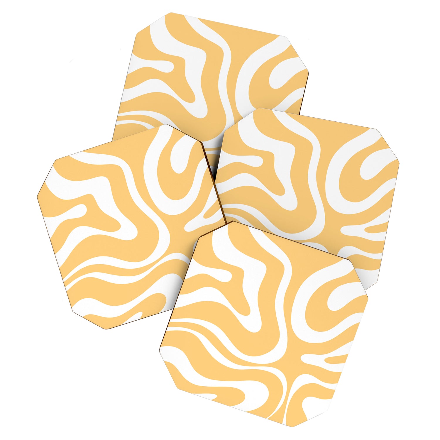 Modern Retro Liquid Swirl Abstract Pattern in Soft Mustard Yellow and White Coaster Gallery Image 1