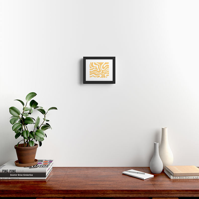 Modern Retro Liquid Swirl Abstract Pattern in Soft Mustard Yellow and White Framed Art Print Gallery Image 2
