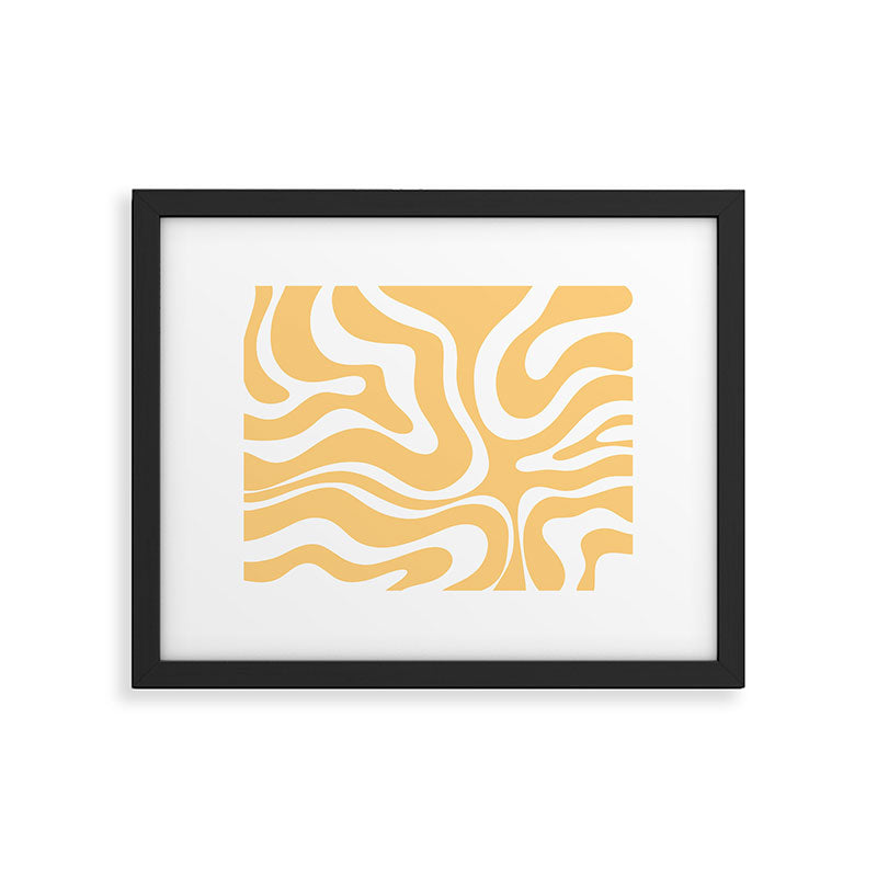 Modern Retro Liquid Swirl Abstract Pattern in Soft Mustard Yellow and White Framed Art Print Gallery Image 5