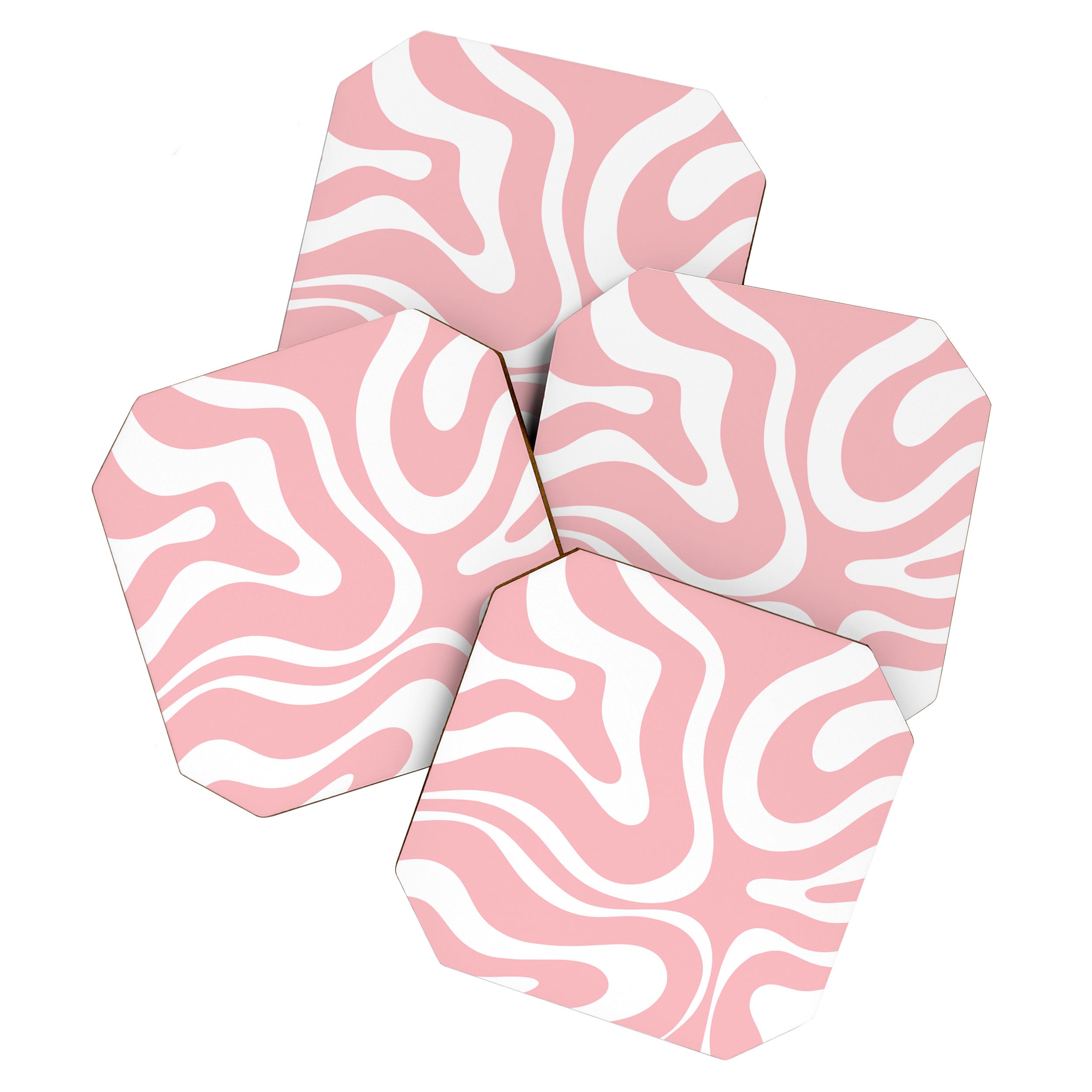 Modern Retro Liquid Swirl Abstract Pattern in Soft Pink Blush and White Coaster Gallery Image 1