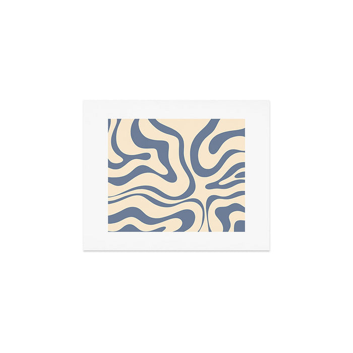 Modern Retro Liquid Swirl Abstract Pattern in Stone Blue and Cream Art Print Gallery Image 1