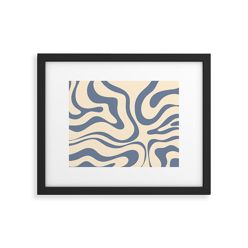 Modern Retro Liquid Swirl Abstract Pattern in Stone Blue and Cream Framed Art Print Gallery Image 5