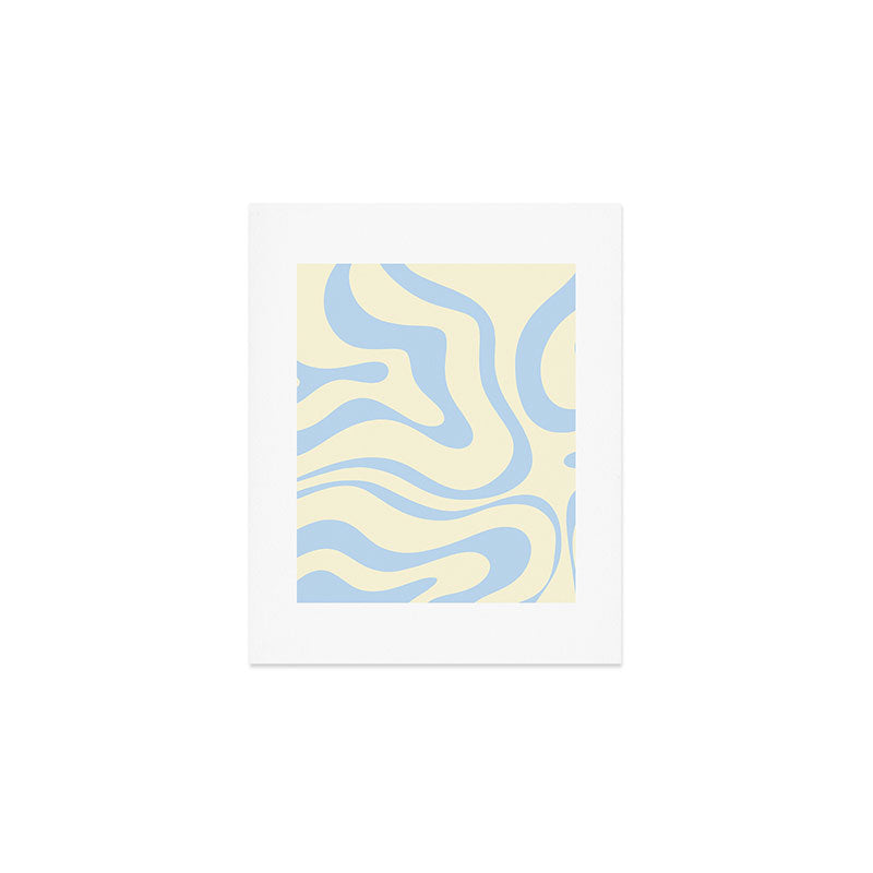 Modern Retro Liquid Swirl Abstract Pattern Light Baby Blue and Cream  Art Print Gallery Image 1