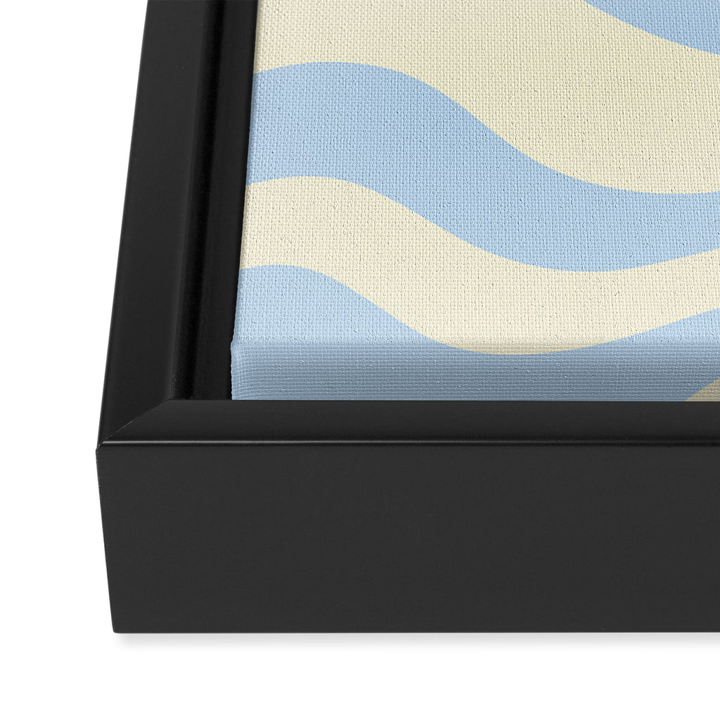 Modern Retro Liquid Swirl Abstract Pattern Light Baby Blue and Cream  Framed Canvas Print Gallery Image 3