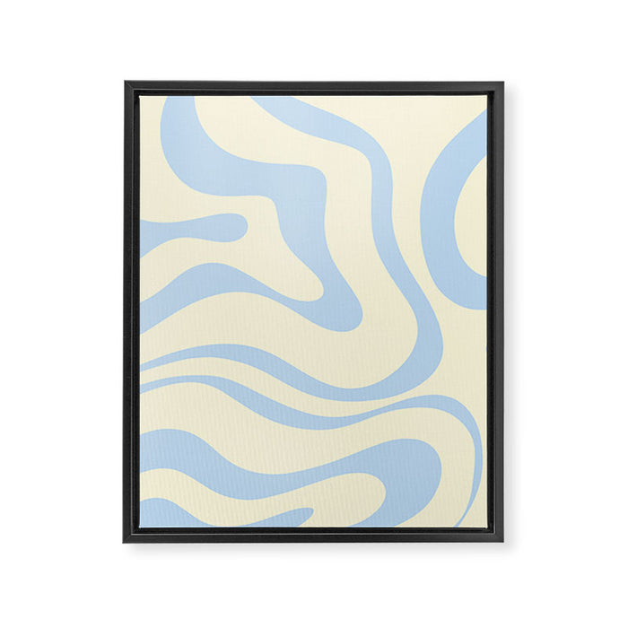 Modern Retro Liquid Swirl Abstract Pattern Light Baby Blue and Cream  Framed Canvas Print Gallery Image 1