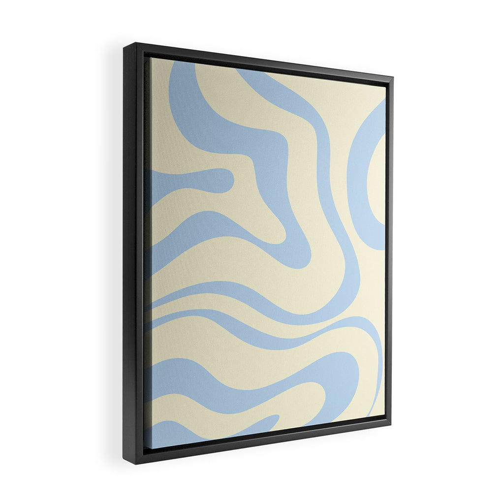 Modern Retro Liquid Swirl Abstract Pattern Light Baby Blue and Cream  Framed Canvas Print Gallery Image 2