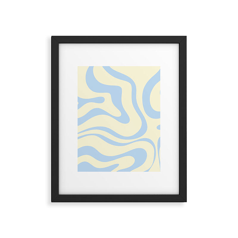 Modern Retro Liquid Swirl Abstract Pattern Light Baby Blue and Cream  Framed Art Print Gallery Image 6