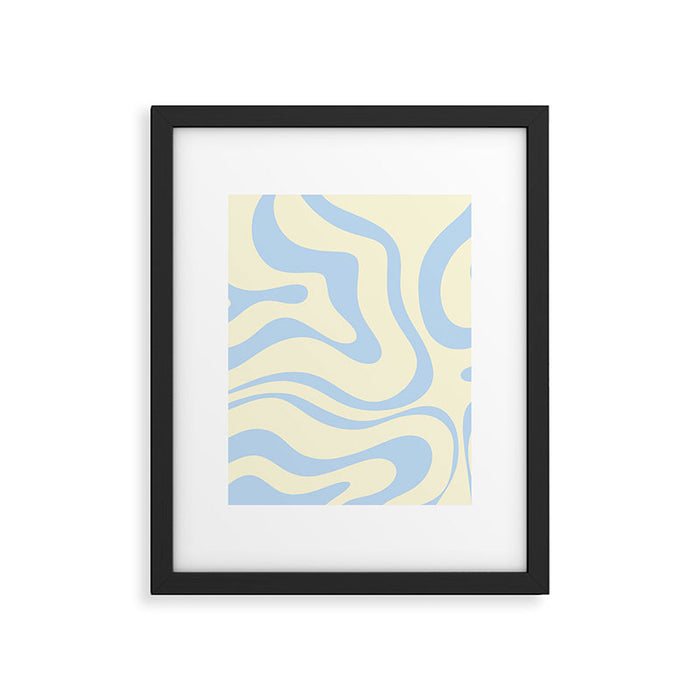 Modern Retro Liquid Swirl Abstract Pattern Light Baby Blue and Cream  Framed Art Print Gallery Image 1