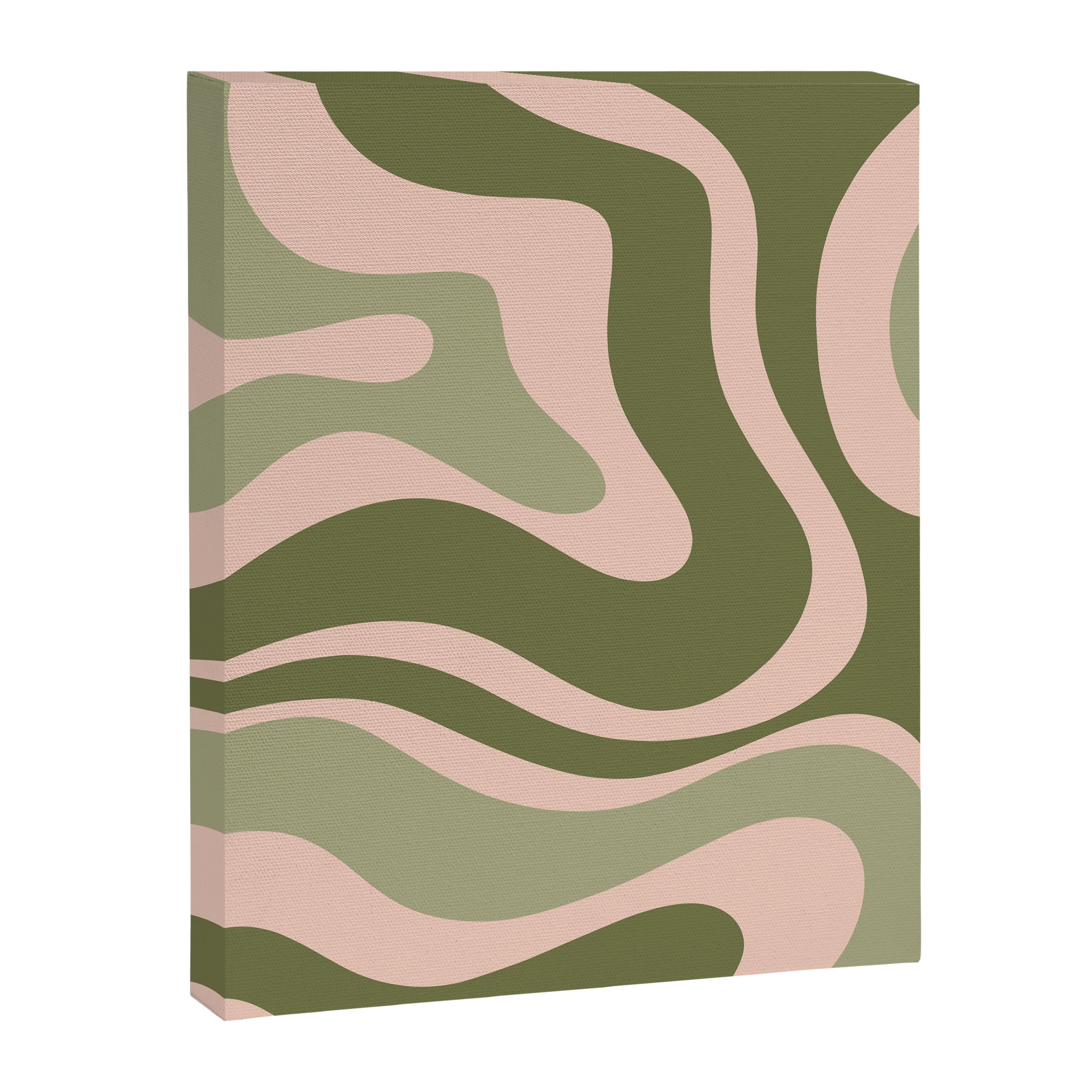 Modern Retro Liquid Swirl Abstract Pattern Sage Olive Green and Pale Blush Pink Canvas Print Gallery Image 8