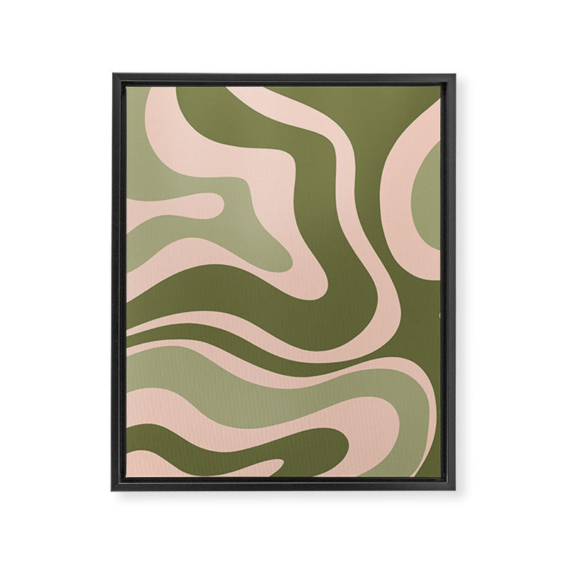 Modern Retro Liquid Swirl Abstract Pattern Sage Olive Green and Pale Blush Pink Framed Canvas Print Gallery Image 8