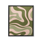Modern Retro Liquid Swirl Abstract Pattern Sage Olive Green and Pale Blush Pink Framed Canvas Print Gallery Image 8