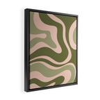 Modern Retro Liquid Swirl Abstract Pattern Sage Olive Green and Pale Blush Pink Framed Canvas Print Gallery Image 2
