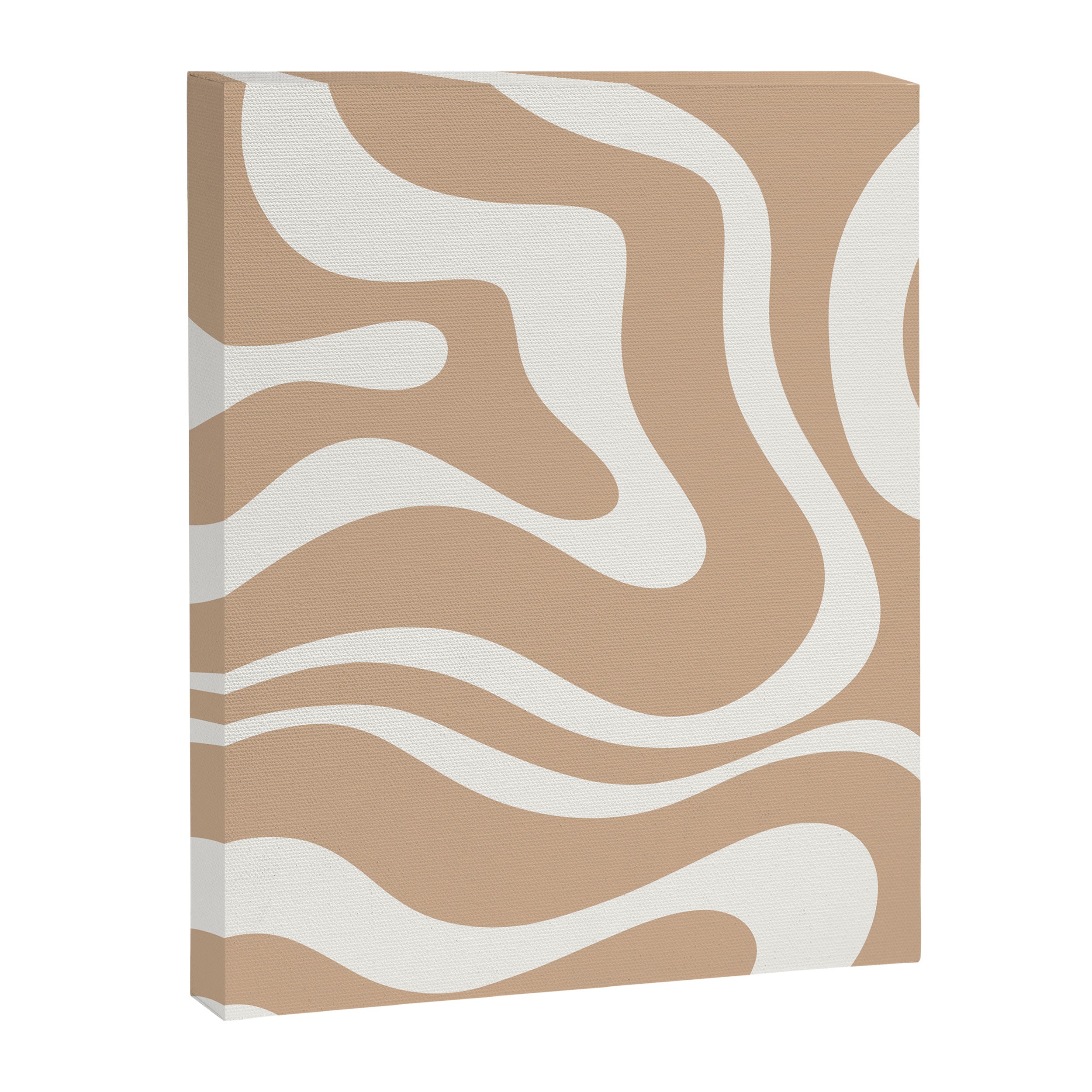 Modern Retro Liquid Swirl Abstract Pattern Square in Coffee Creme and Nearly White Cream Canvas Print Gallery Image 8