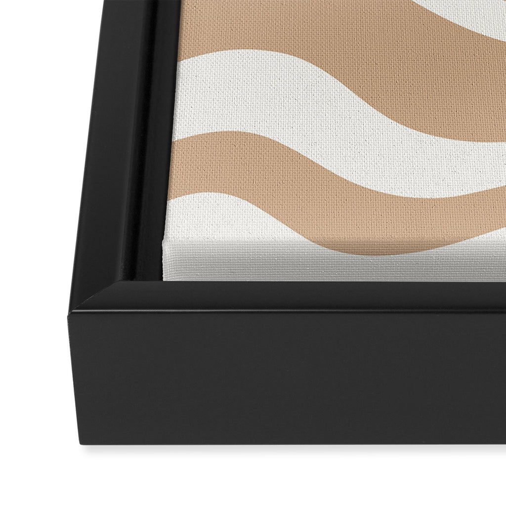 Modern Retro Liquid Swirl Abstract Pattern Square in Coffee Creme and Nearly White Cream Framed Canvas Print Gallery Image 3