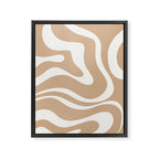 Modern Retro Liquid Swirl Abstract Pattern Square in Coffee Creme and Nearly White Cream Framed Canvas Print Gallery Image 8