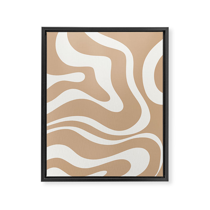 Modern Retro Liquid Swirl Abstract Pattern Square in Coffee Creme and Nearly White Cream Framed Canvas Print Gallery Image 8