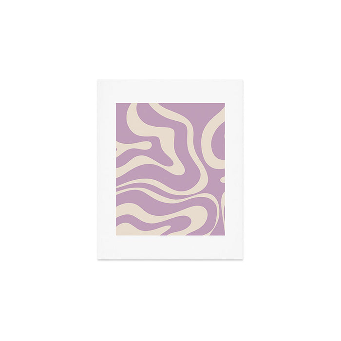Modern Retro Liquid Swirl Abstract Pattern Square in Lavender Cream Art Print Gallery Image 1
