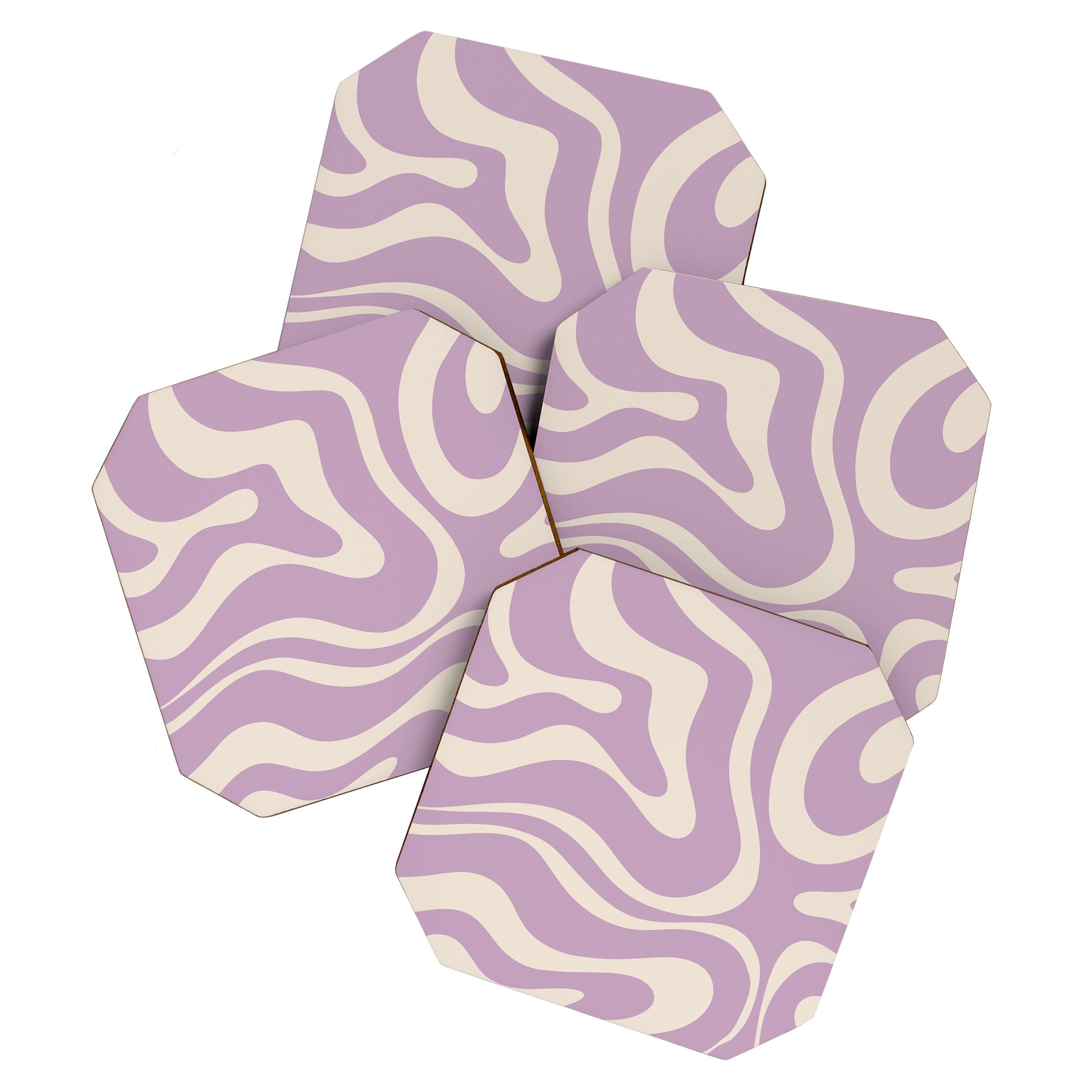 Modern Retro Liquid Swirl Abstract Pattern Square in Lavender Cream Coaster Gallery Image 1