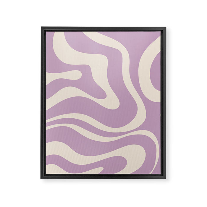 Modern Retro Liquid Swirl Abstract Pattern Square in Lavender Cream Framed Canvas Print Gallery Image 1
