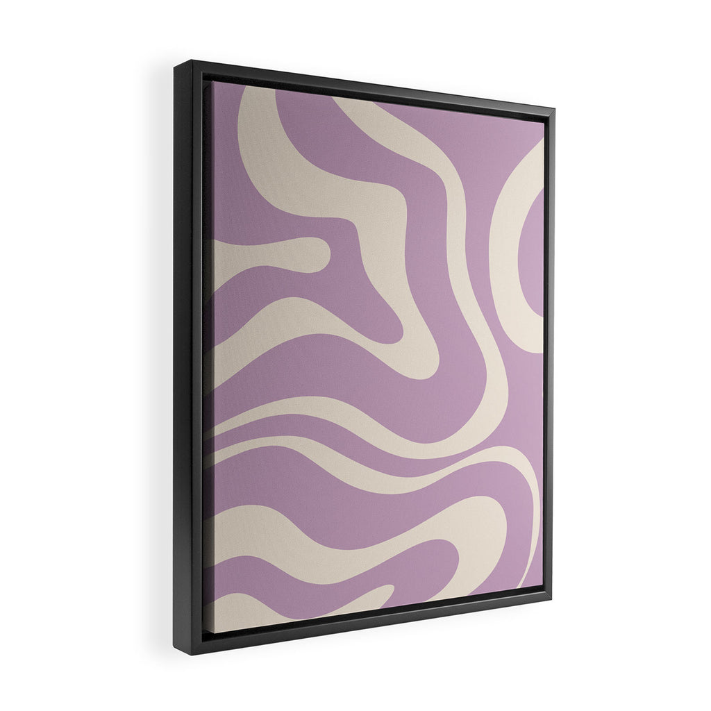 Modern Retro Liquid Swirl Abstract Pattern Square in Lavender Cream Framed Canvas Print Gallery Image 2