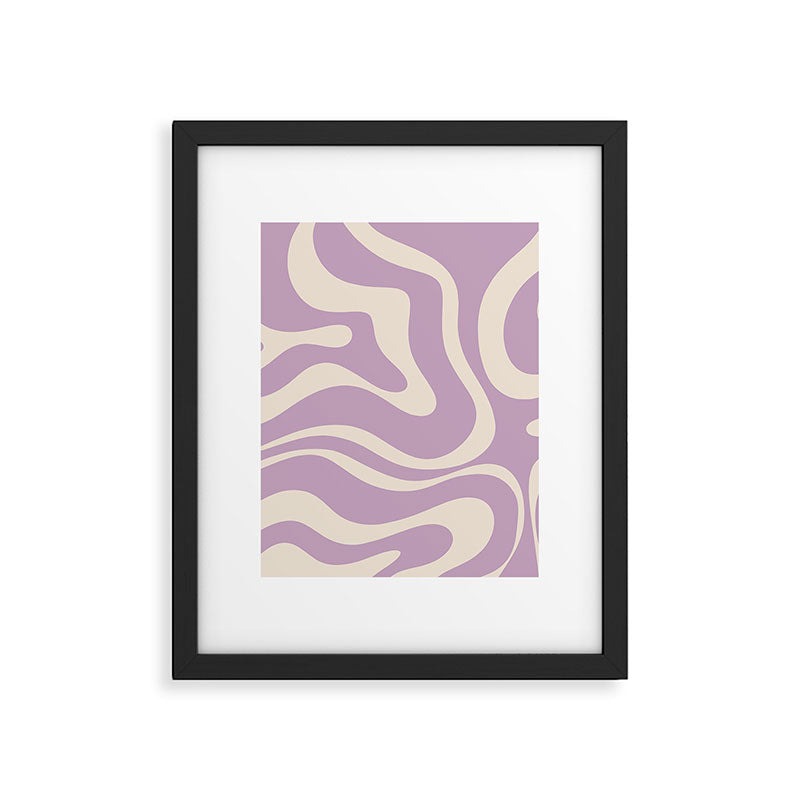 Modern Retro Liquid Swirl Abstract Pattern Square in Lavender Cream Framed Art Print Gallery Image 6