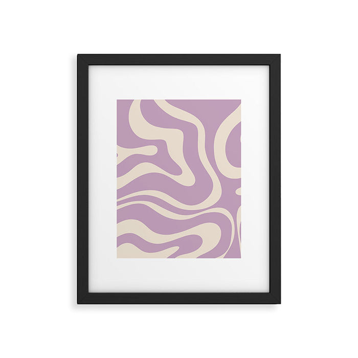 Modern Retro Liquid Swirl Abstract Pattern Square in Lavender Cream Framed Art Print Gallery Image 1