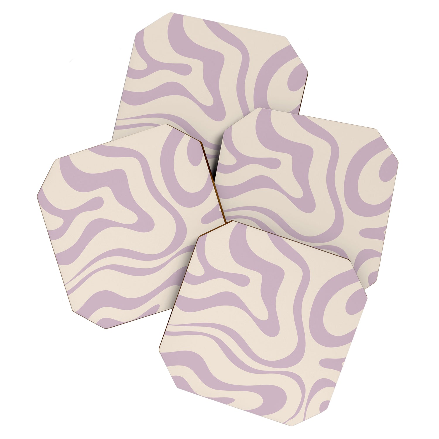 Modern Retro Liquid Swirl Abstract Pattern Square in Light Lavender Cream  Coaster Gallery Image 1