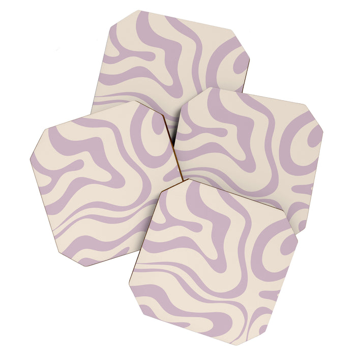 Modern Retro Liquid Swirl Abstract Pattern Square in Light Lavender Cream  Coaster Gallery Image 1