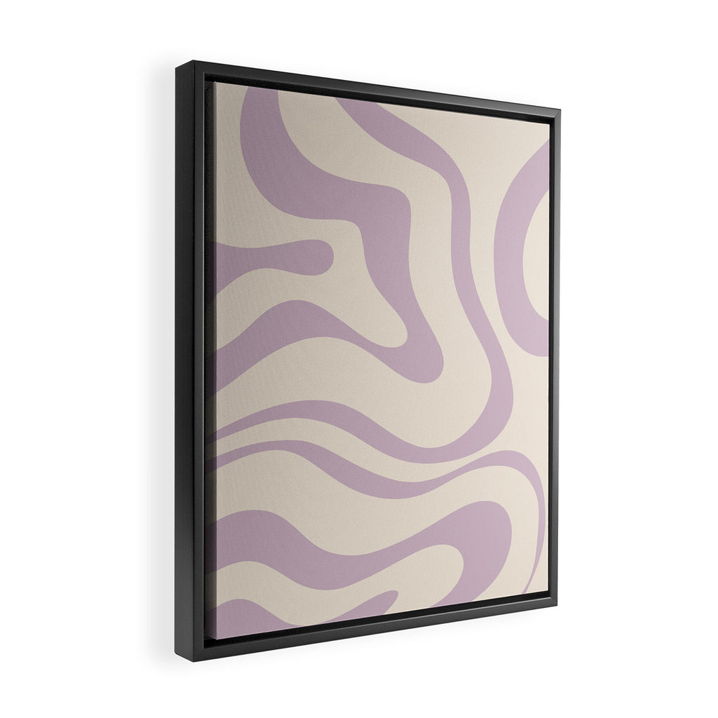 Modern Retro Liquid Swirl Abstract Pattern Square in Light Lavender Cream  Framed Canvas Print Gallery Image 2
