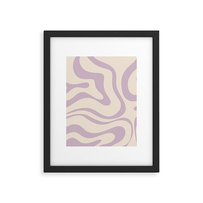 Modern Retro Liquid Swirl Abstract Pattern Square in Light Lavender Cream  Framed Art Print Gallery Image 1