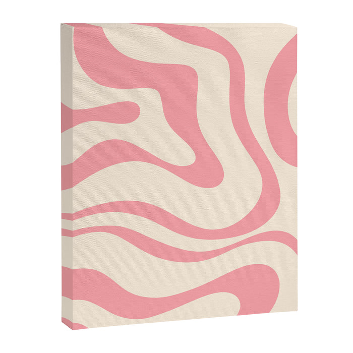 Modern Retro Liquid Swirl Abstract Pattern Square in Pink and Cream Canvas Print Gallery Image 1