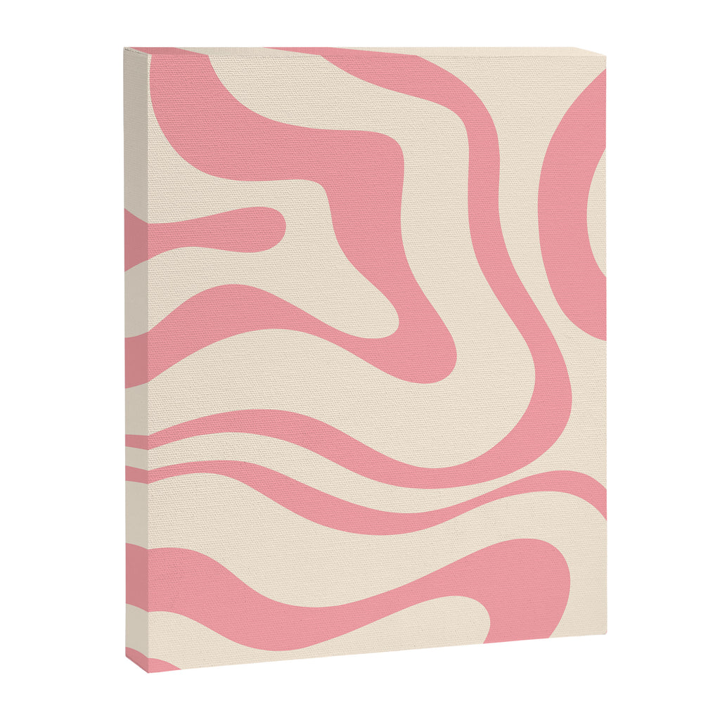 Modern Retro Liquid Swirl Abstract Pattern Square in Pink and Cream Canvas Print Gallery Image 8