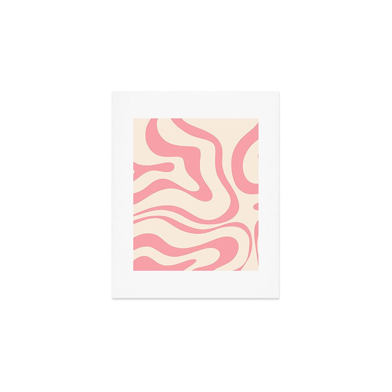 Modern Retro Liquid Swirl Abstract Pattern Square in Pink and Cream Art Print Gallery Image 1
