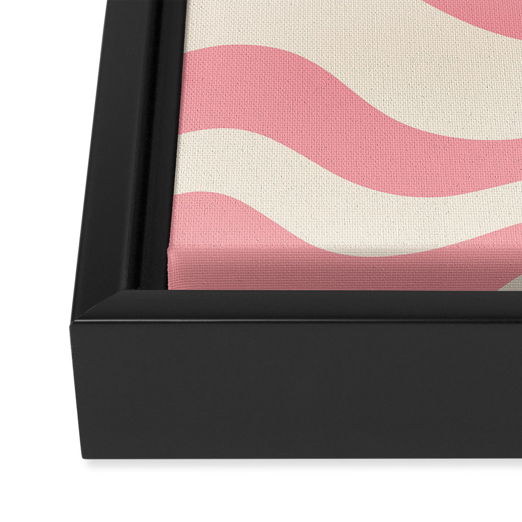 Modern Retro Liquid Swirl Abstract Pattern Square in Pink and Cream Framed Canvas Print Gallery Image 3