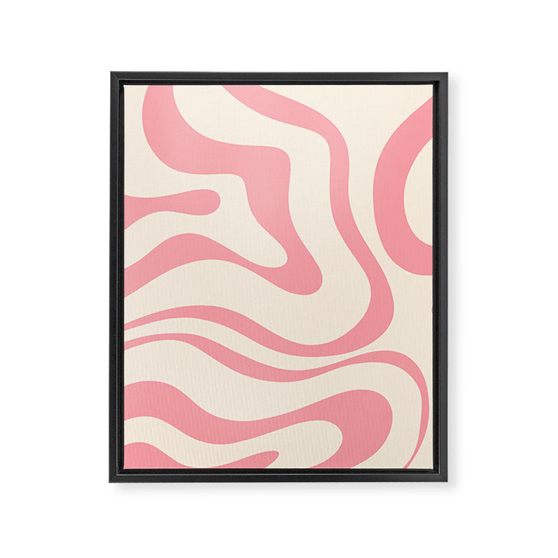 Modern Retro Liquid Swirl Abstract Pattern Square in Pink and Cream Framed Canvas Print Gallery Image 8
