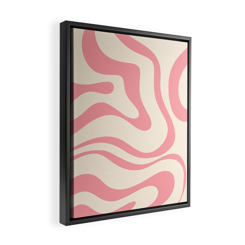 Modern Retro Liquid Swirl Abstract Pattern Square in Pink and Cream Framed Canvas Print Gallery Image 2