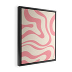 Modern Retro Liquid Swirl Abstract Pattern Square in Pink and Cream Framed Canvas Print Gallery Image 2
