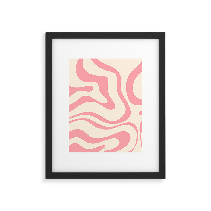 Modern Retro Liquid Swirl Abstract Pattern Square in Pink and Cream Framed Art Print Gallery Image 1