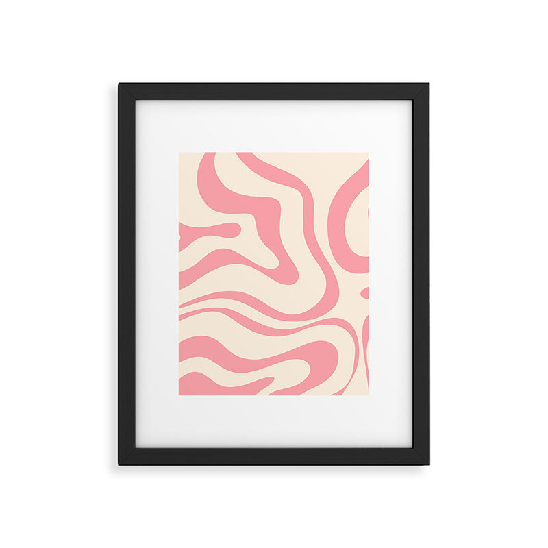 Modern Retro Liquid Swirl Abstract Pattern Square in Pink and Cream Framed Art Print Gallery Image 6