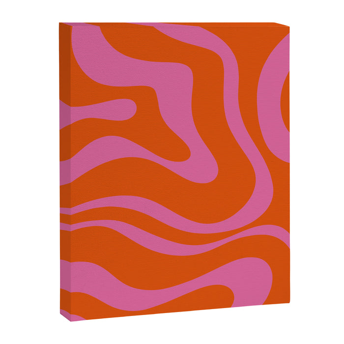Modern Retro Liquid Swirl Abstract Pattern Square in Red Orange and Hot Pink Canvas Print Gallery Image 1