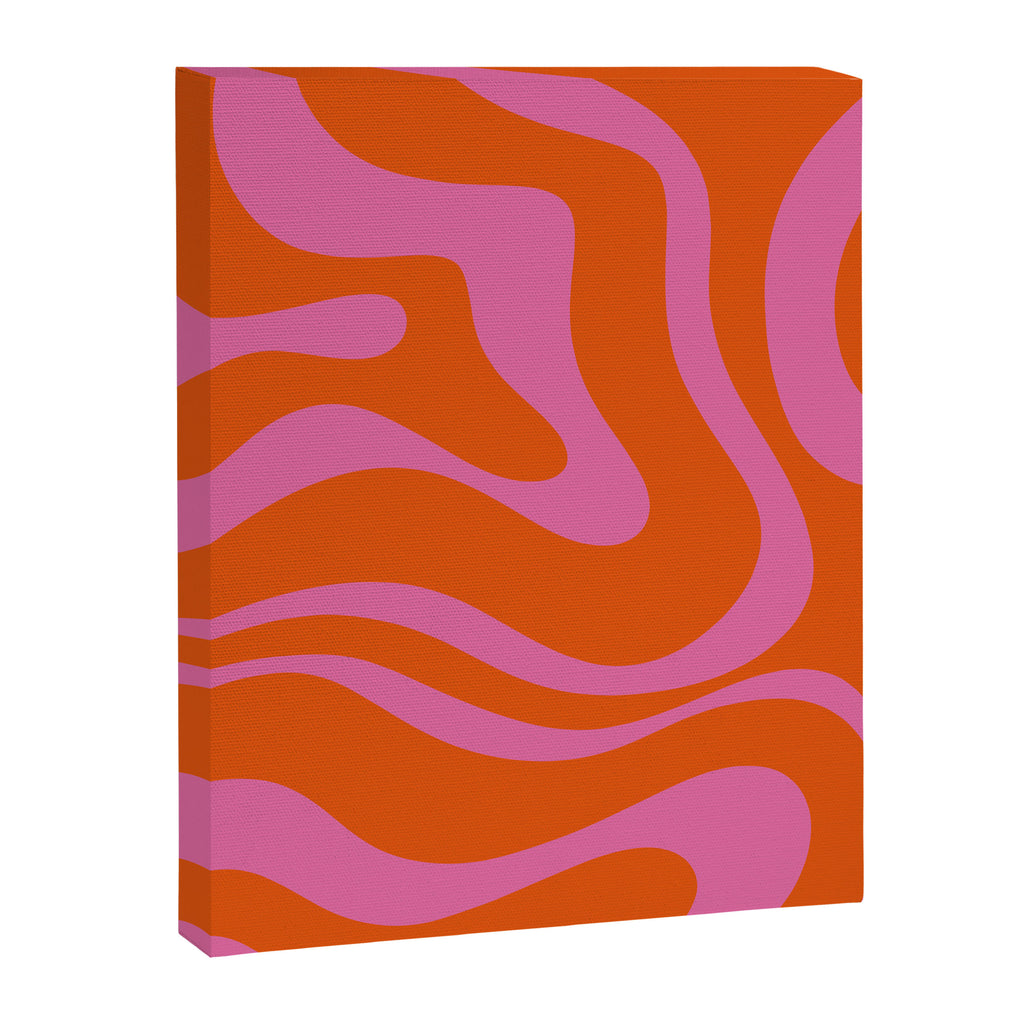 Modern Retro Liquid Swirl Abstract Pattern Square in Red Orange and Hot Pink Canvas Print Gallery Image 8