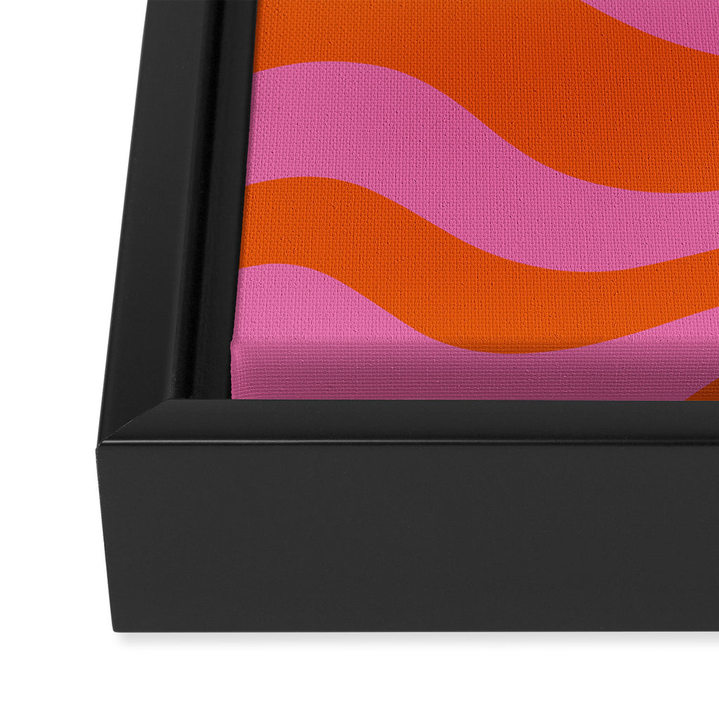 Modern Retro Liquid Swirl Abstract Pattern Square in Red Orange and Hot Pink Framed Canvas Print Gallery Image 3