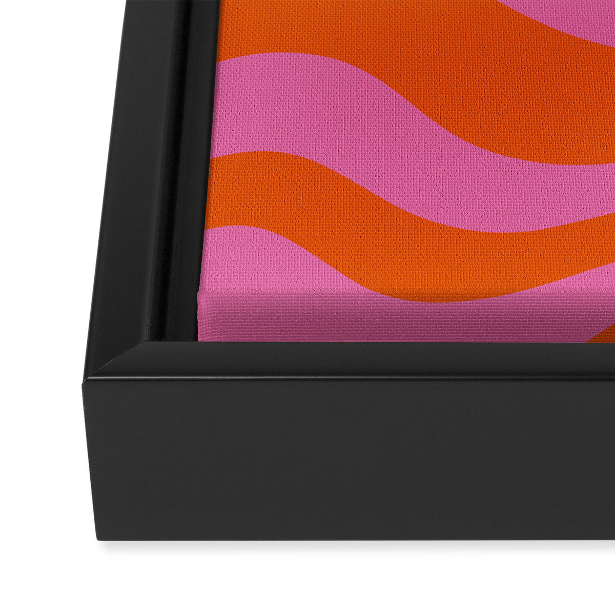 Modern Retro Liquid Swirl Abstract Pattern Square in Red Orange and Hot Pink Framed Canvas Print Gallery Image 3