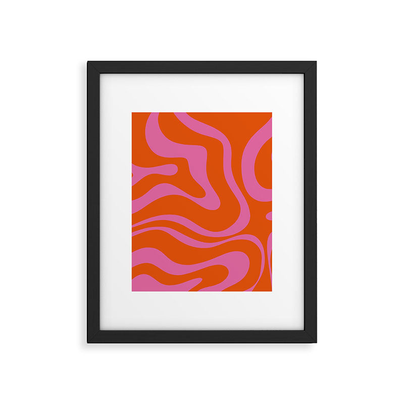 Modern Retro Liquid Swirl Abstract Pattern Square in Red Orange and Hot Pink Framed Art Print Gallery Image 6