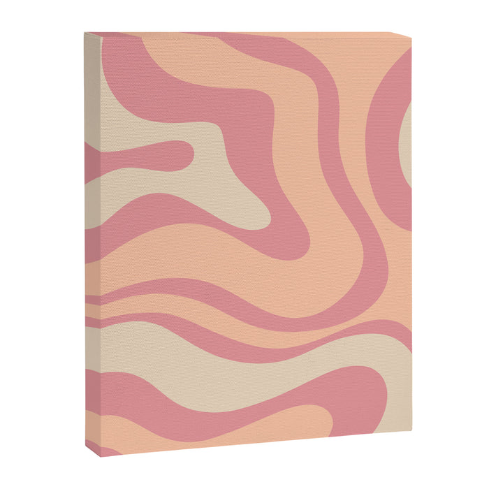 Modern Retro Liquid Swirl Abstract Pattern Square in Rose Pink and Salmon Canvas Print Gallery Image 1