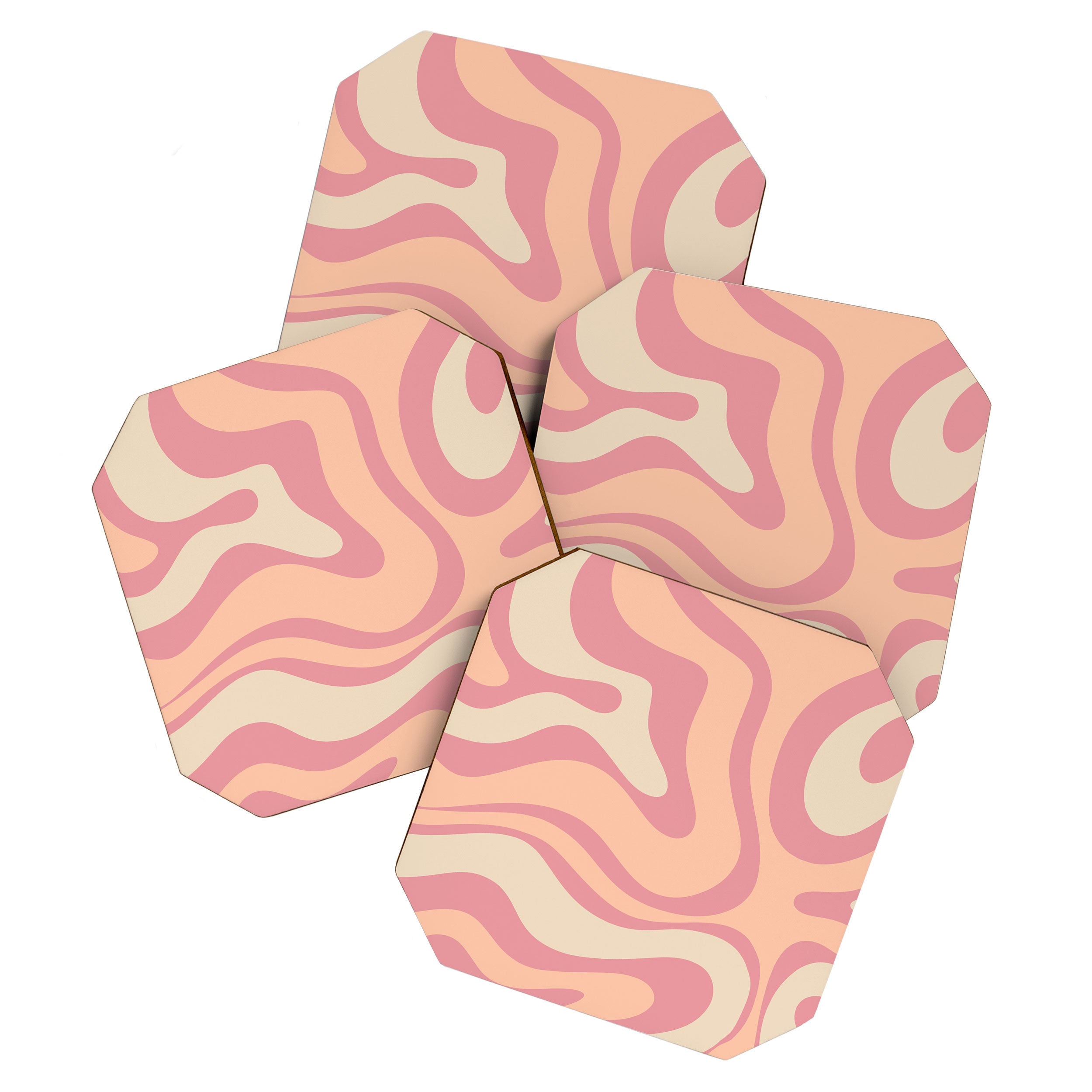 Modern Retro Liquid Swirl Abstract Pattern Square in Rose Pink and Salmon Coaster Gallery Image 1